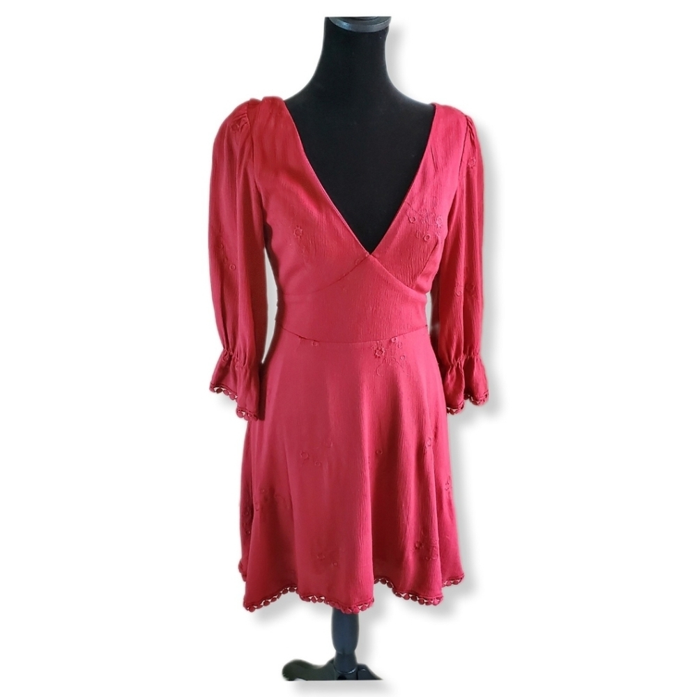 NWOT Lulus In the Meadow Backless Embroidered Red Mini Dress Sz S